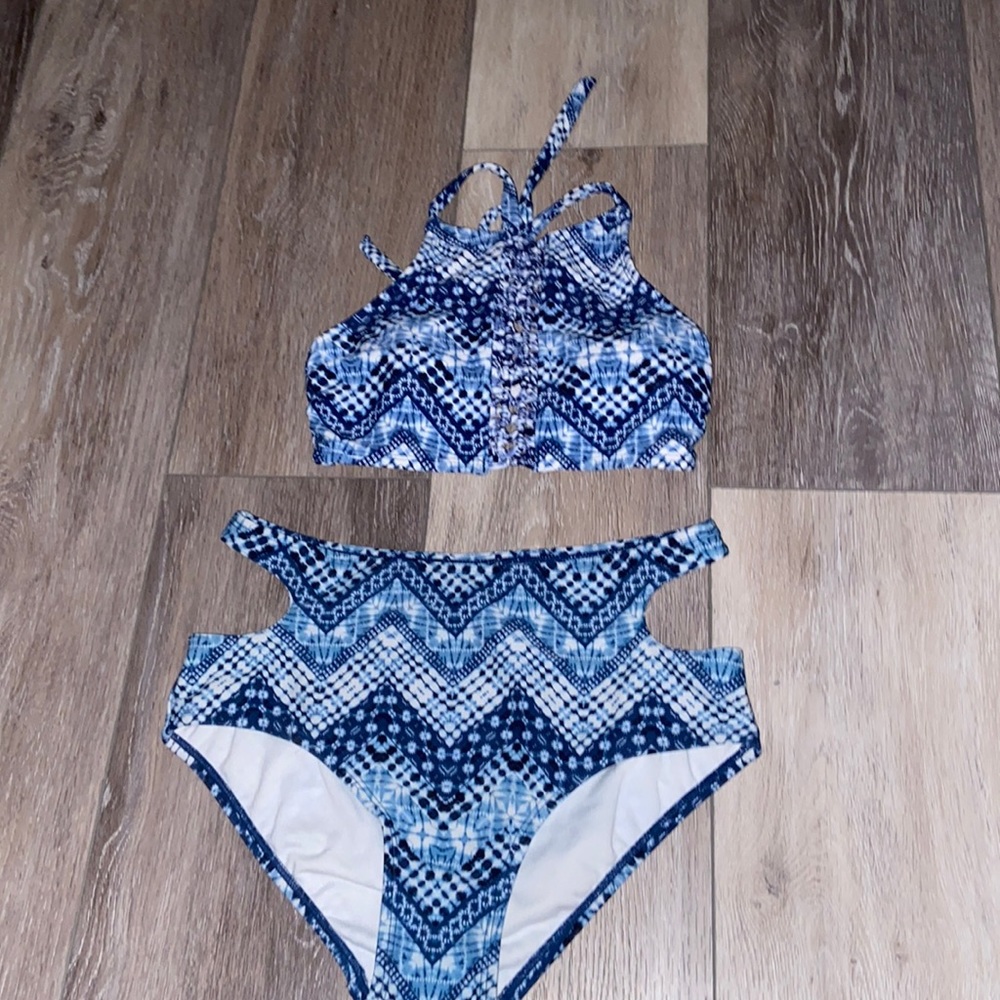Blue and white bathing suit